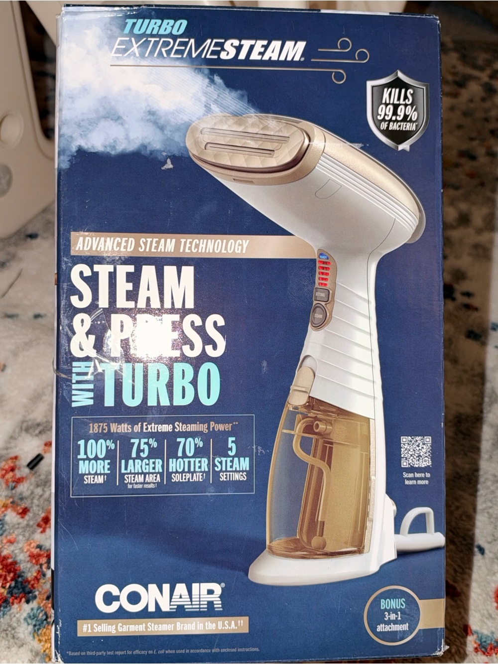 Turbo 3 in 1 ExtremeSteam Handheld Garment Steamer in White & Gold
